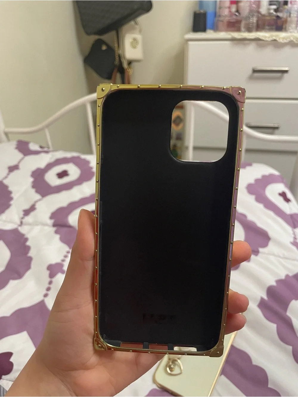 Gold Mirrored Crystal Phone Case & White Heart Bracelet Accent😆